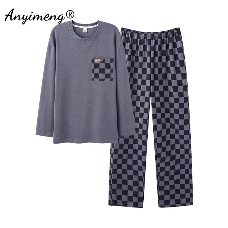 Men Cotton Pajamas Long Sleeves Long Pants Plus Size L-3XL Autumn Winter
