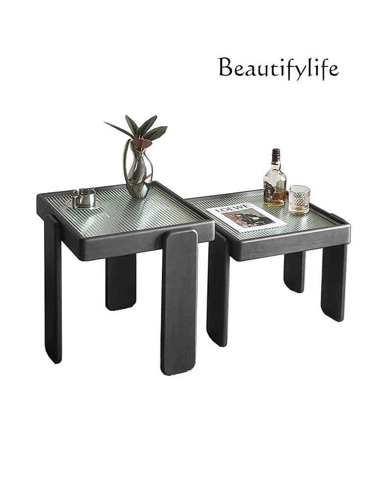 

Solid Wood Coffee Table Small Apartment Tea Table Living Room Glass Tea Table Black Light Luxury Modern Assembly