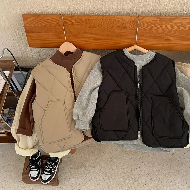 

Boys' Cotton Vest Autumn and Winter Clothes Winter Thickened Children's Clothing Middle and Big Waistcoat Clothes Outer Wear