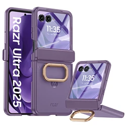 Frosted Translucent Phone Case with Wireless Charging, Ring Holder, and Screen Protector - Shockproof Cover - Motorola Razr 60 (PURPLE)