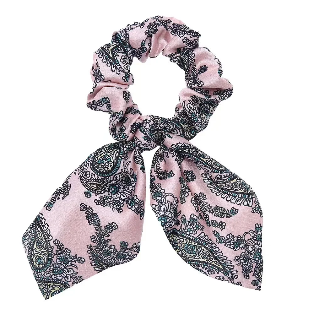 Floral Bow Scrunchies - Stylish Elastic Hair Ties