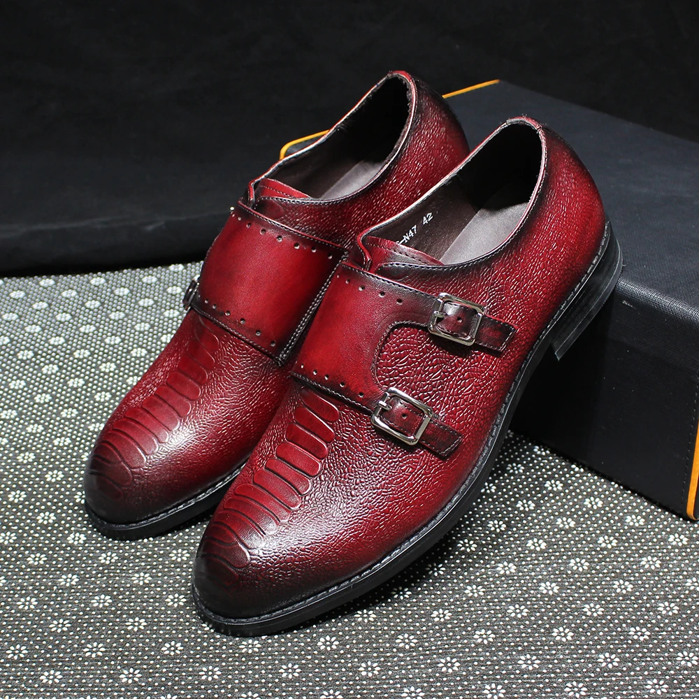 

Luxury Men's Monk Strap Formal Dress Shoes Genuine Leather Snake Print Handmade Double Buckles Wedding Party Basic Shoes for Men