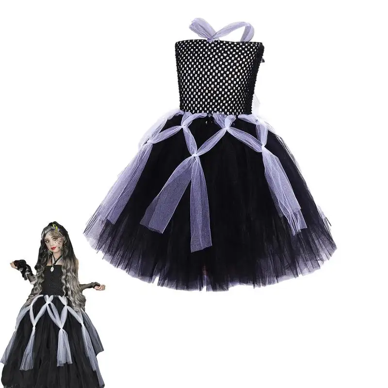 

Black Halloween Dress Skin Friendly Tutu Dress Square Neck Halloween Costume Black Cosplay Costume Breathable Tulle Dress For