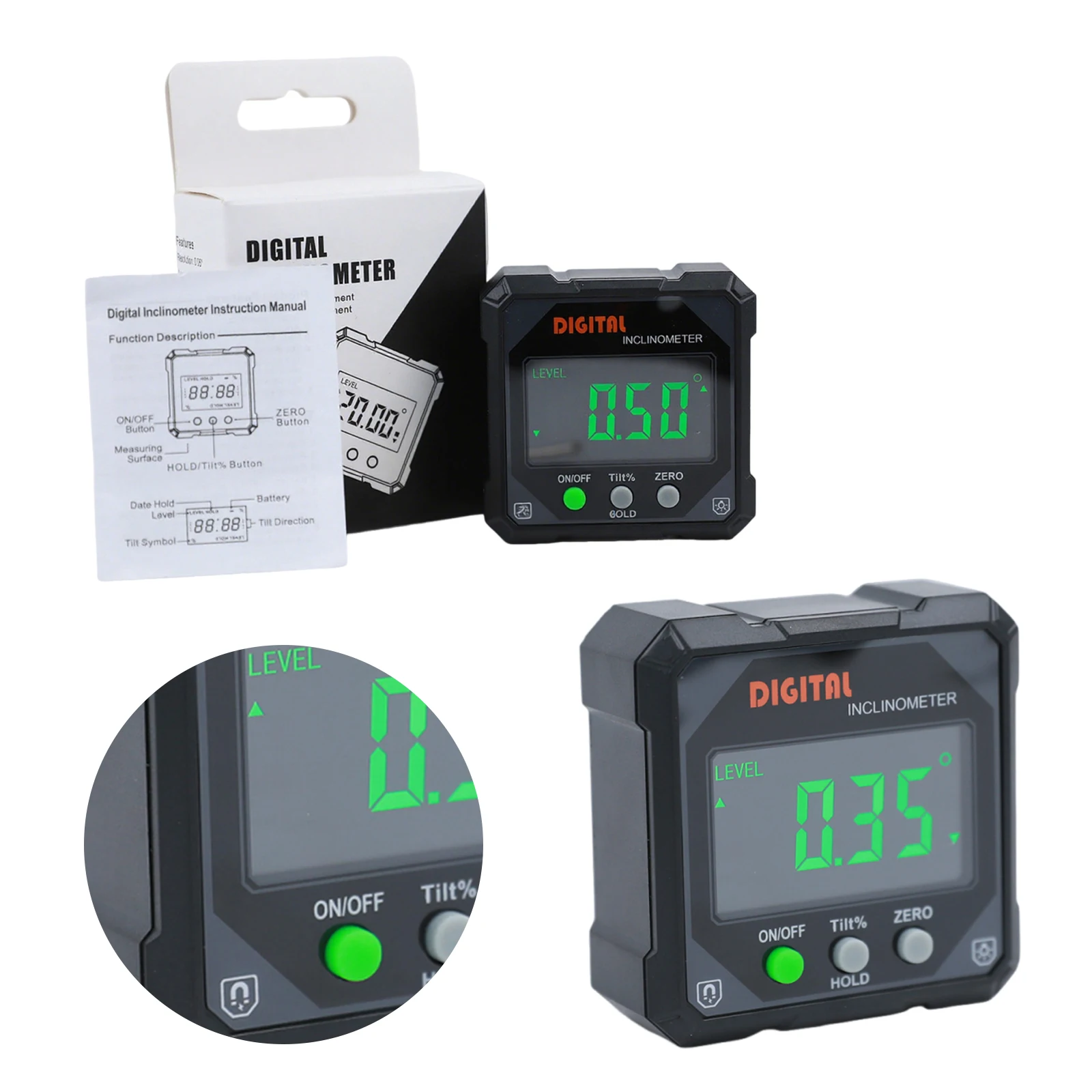 4-Side Magnetic Angle Gauge LED Screen Table Saw Miter Protractor Wear Resist Hanging Level Box Angle Measuring Instrument Level