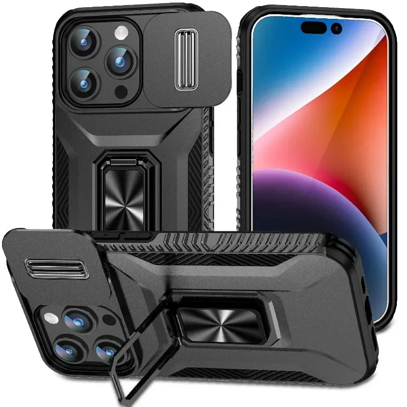 Military Grade Magnetic Shockproof Armor Phone Case with Slide Camera Cover