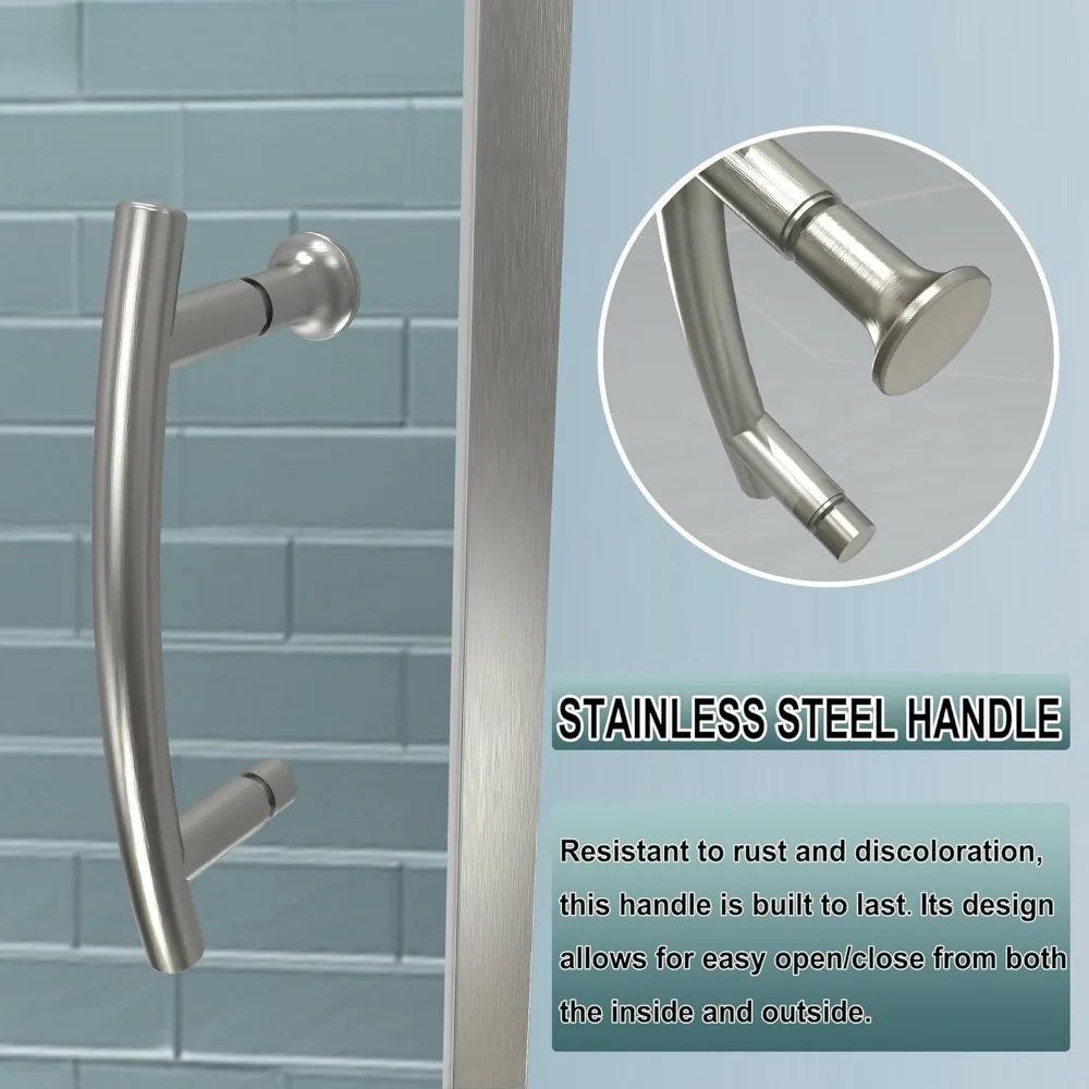 38-42" W x 71" H Swing Glass Shower Door,Pivot Semi-Frameless Glass Shower Door with 1/4"(6mm) Clear SGCC Tempered Glass 6