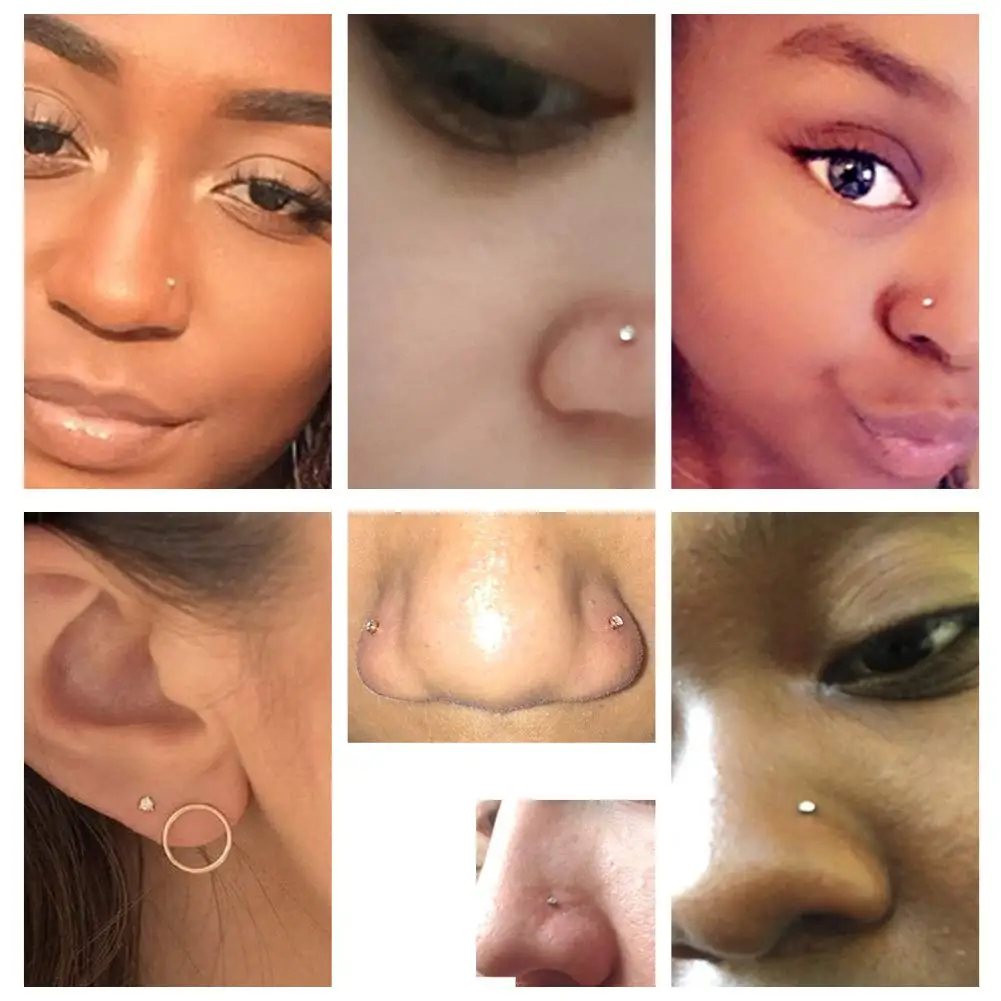 1Piece Surgical Steel Crystal CZ Nose Ring L Shape Nose Studs Square Nostril Piercing Body Jewelry Nariz Lote For Women