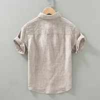 100% Linen Thin Light Breathable Shirts for Men 2024 Summer Vintage Fashion Shorts Sleeve Tops for Cityboy Youth Male Casual 2