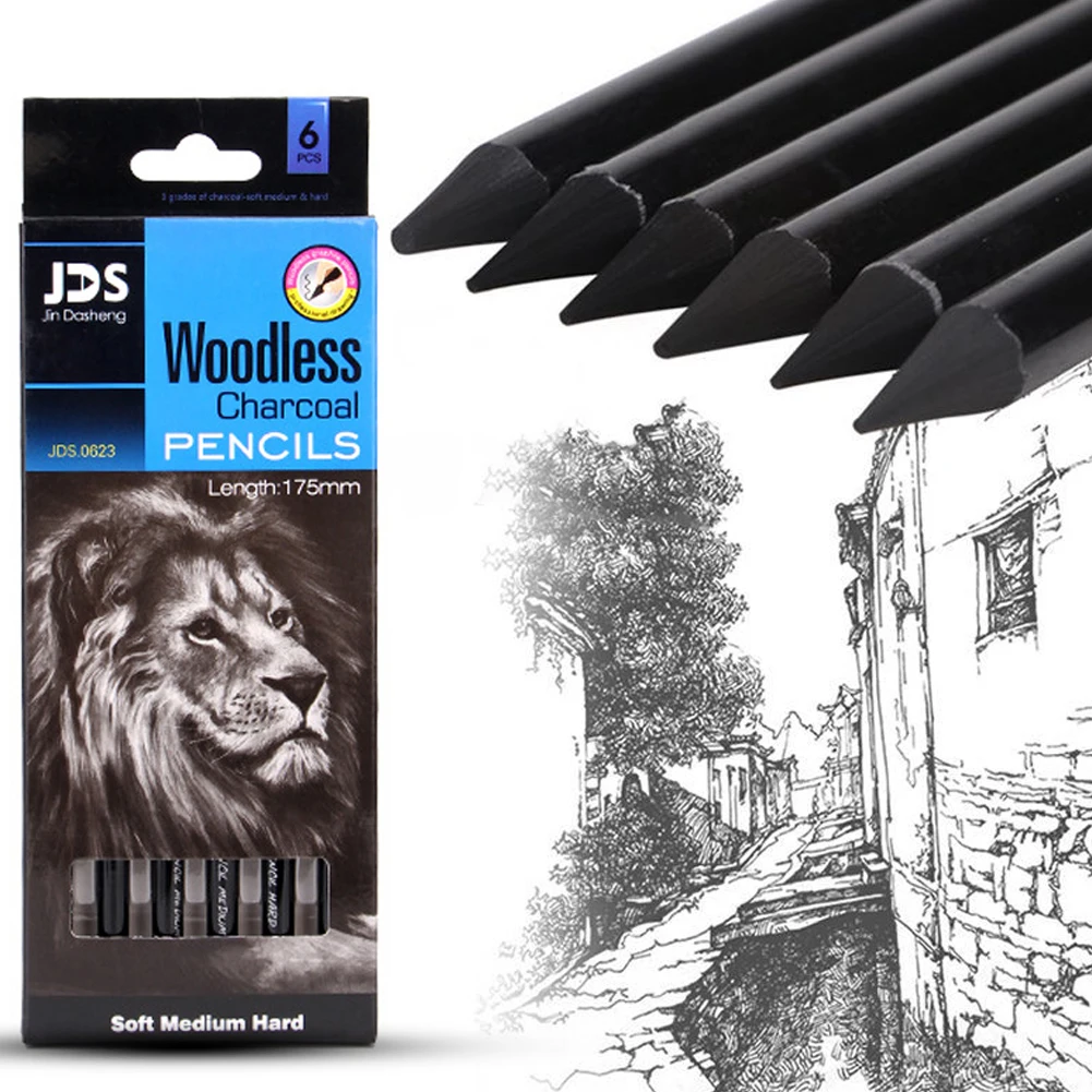 3pc Professional Pure Carbon Sketch Pens Hard/medium/soft Woodless Charcoal Pencil Set Drawing Tool Art Painting Supplies
