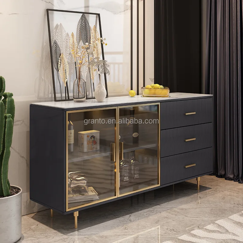 New design dining room furniture gold stainless steel wine cabinet with drawer silver wall cabinet