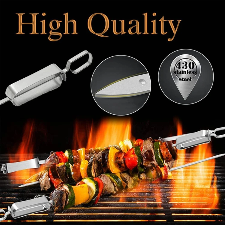 LMETJMA 17inch Kabob Skewers for Grilling Stainless Steel Flat BBQ Skewers with Quick Release Metal Sliding Handle JT45 S9f0f88ac8867451e8c93331e9c7a35d6I