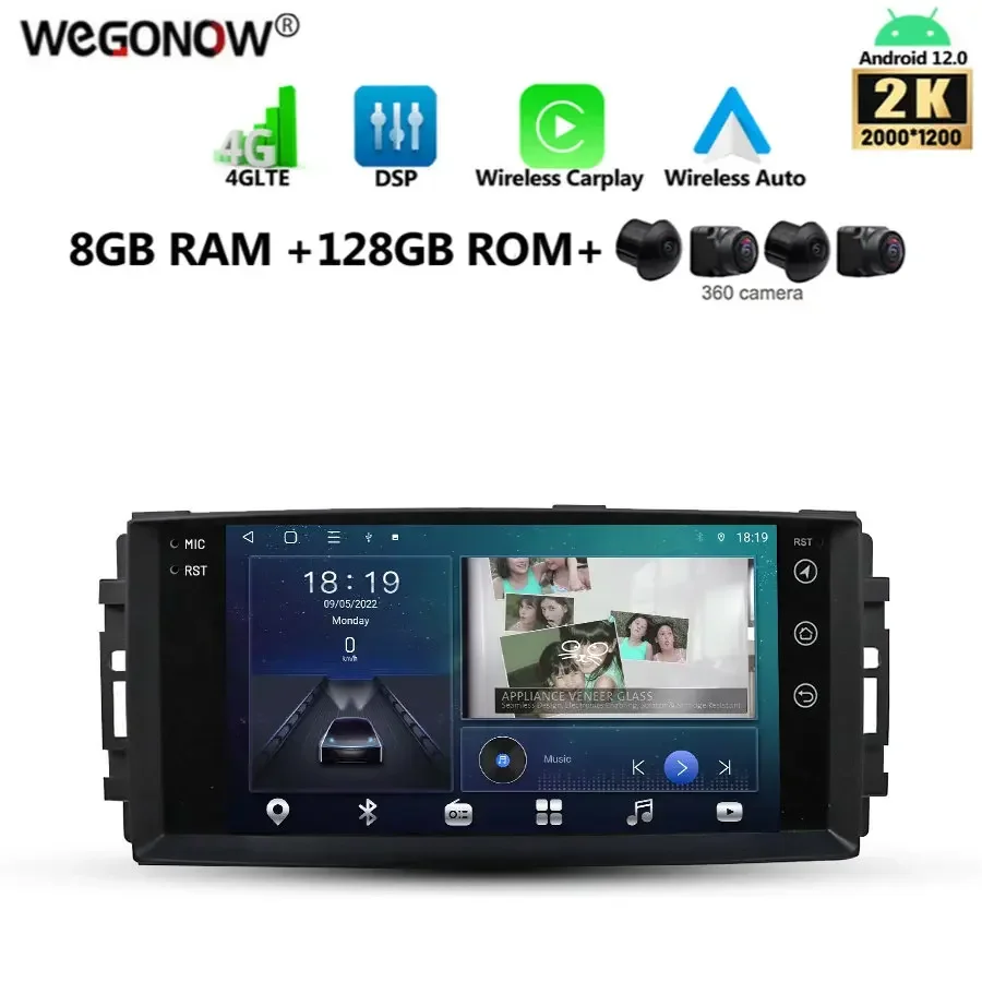 2000*1200 7" IPS Carplay Auto Android 13.0 DVD Player GPS WIFI Bluetooth Radio For Jeep Compass Commander Wrangler Chrysler 300C