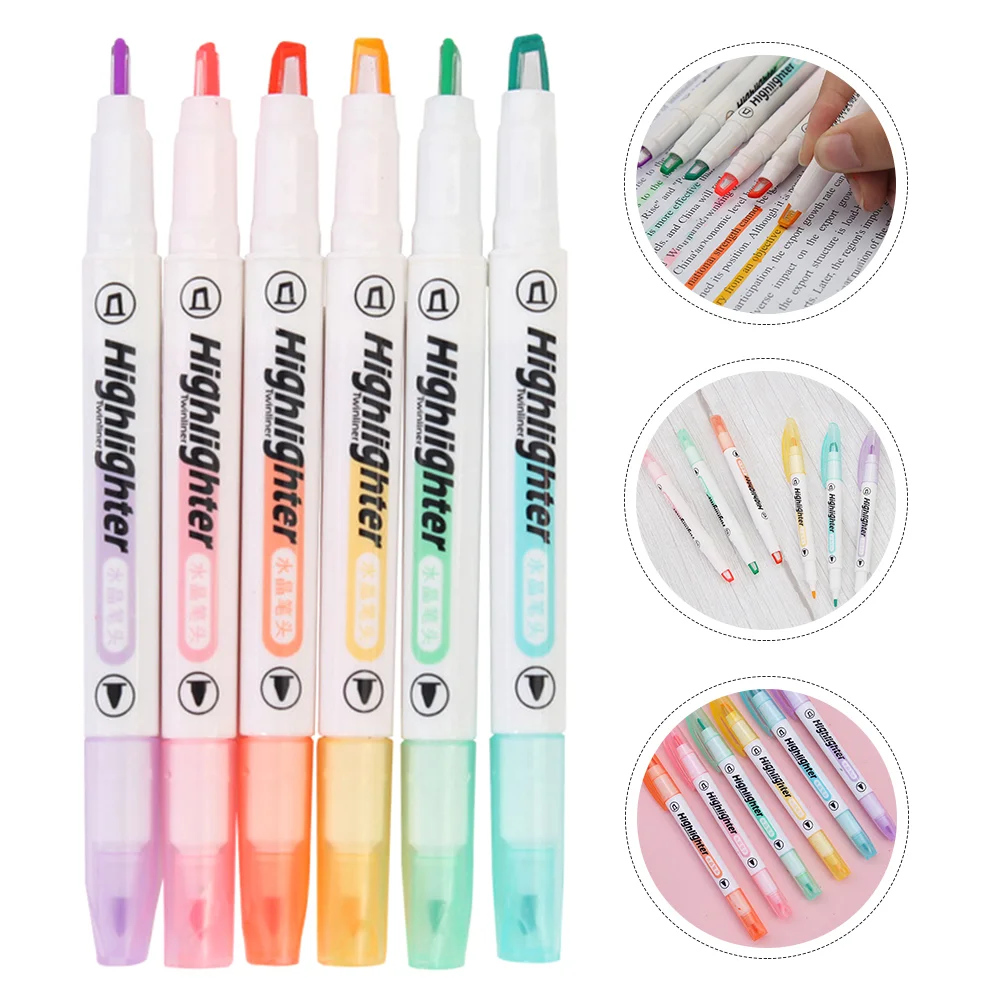 

6Pcs Double Ended Highlighter Dual- Tips Highlighter Marker Pen- Assorted Colors