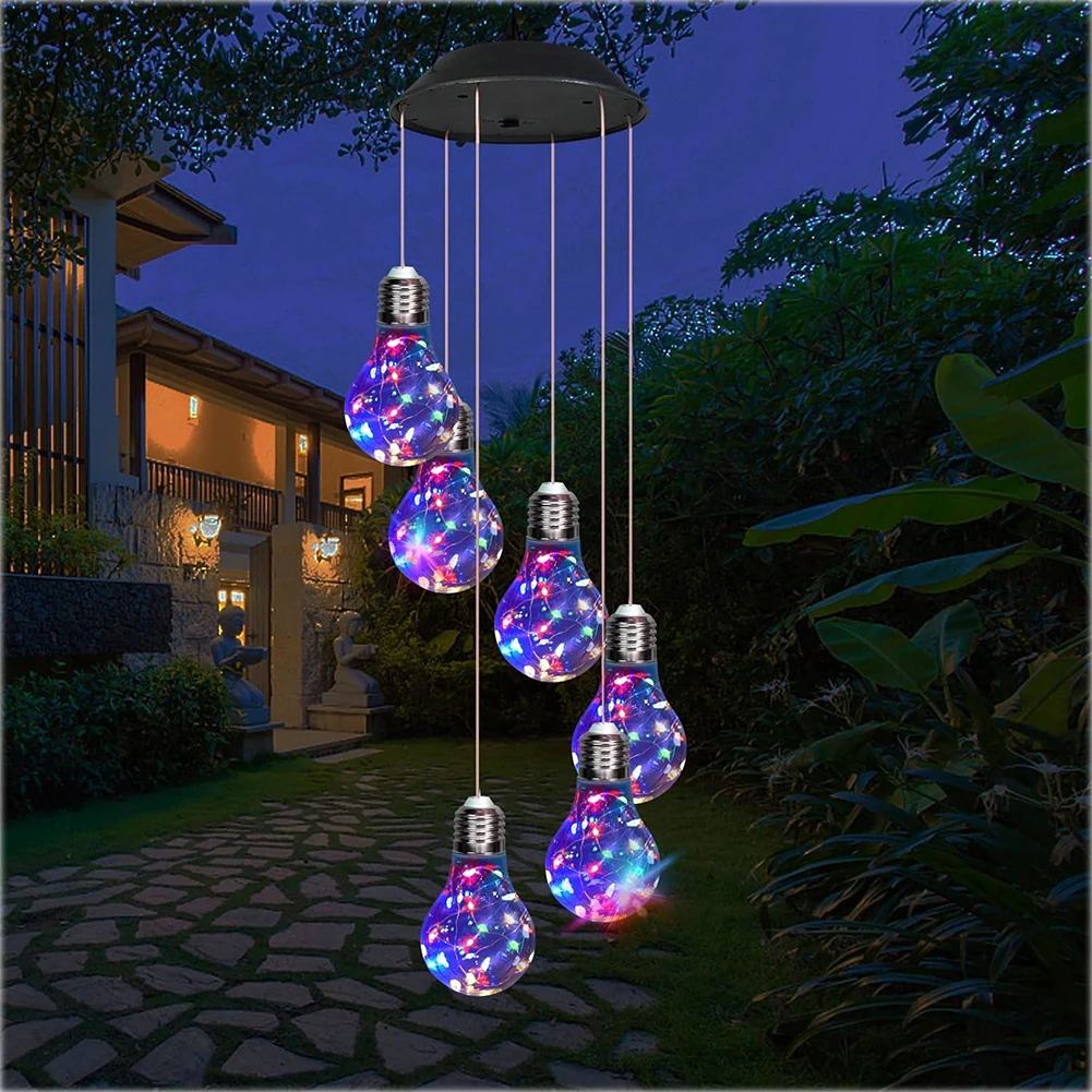 30LED & Copper Wire Colorful Lights Bulb Solar Wind Chimes Waterproof Solar Powered Wind Chimes Solar Windbell Light for Outside