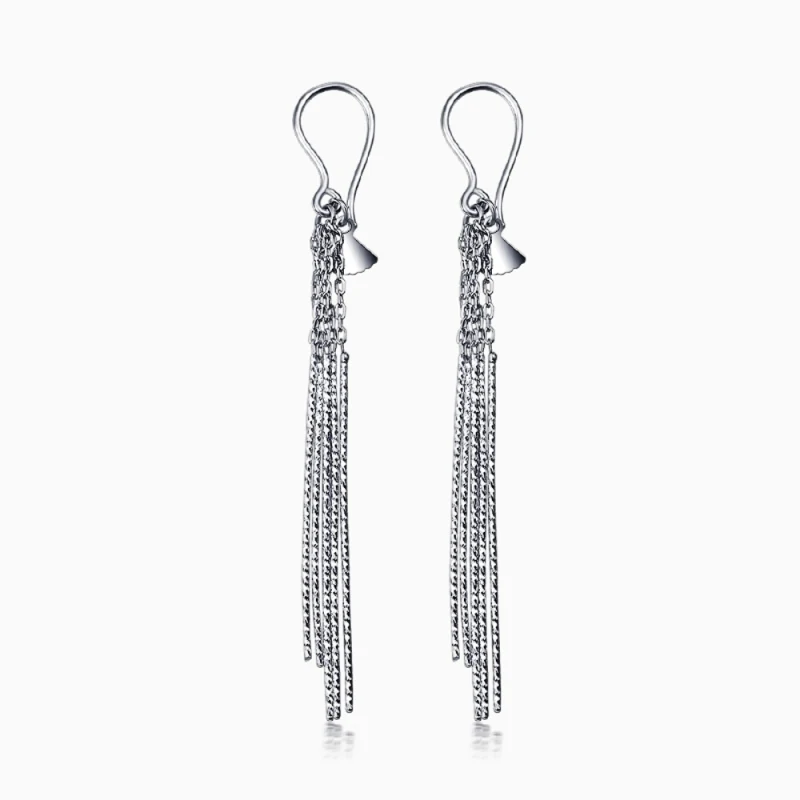 

PT950 Real Pure Platinum 950 Dangle Earrings Women Gift Lucky O Link Chain Long Stick Tassel Earrings 2.8g