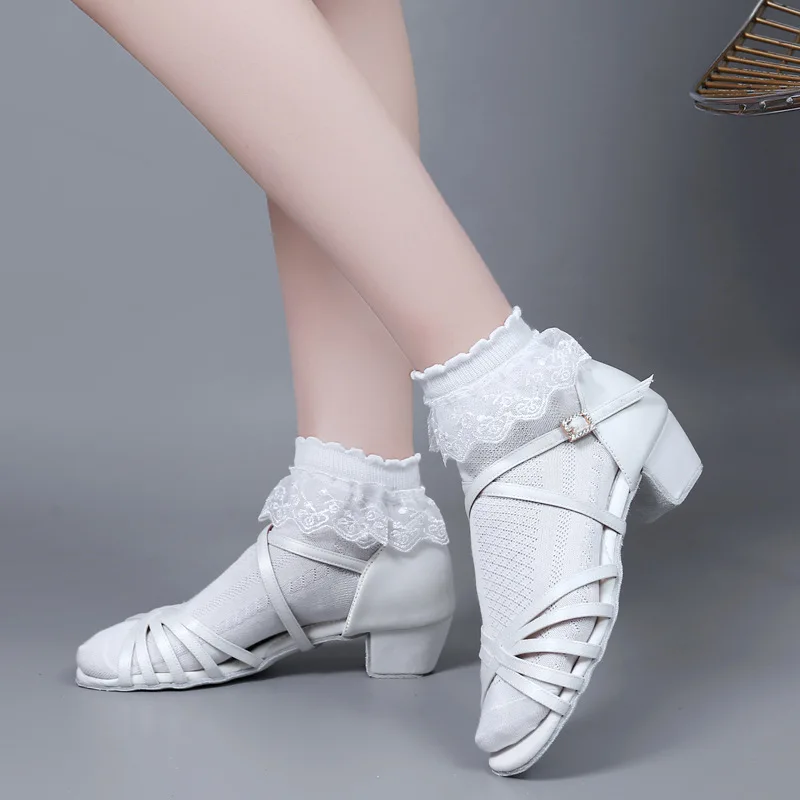Chaussures de danse latine professionnelles, chaussures de danse blanches pour filles, chaussures de danse pour enfants, chaussures d'entraînement pour filles, vente en gros