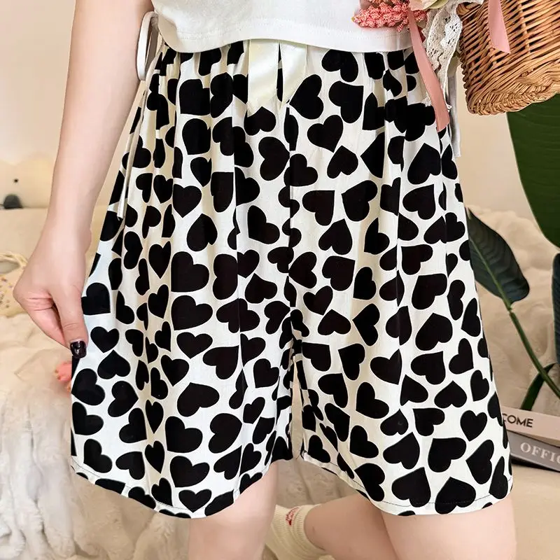 Summer Women's Elastic High Waisted PocketsPlant&Flowers Tie Dye Printing Loose Sweatpants Vacation Beach Bandage Sweet Shorts