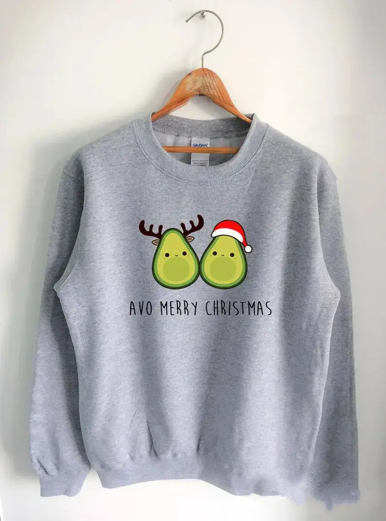 Vegan Sweater Avocado Merry Christmas Sweatshirt Unisex 100% cotton Korean style loose lovers letter long-sleeved Drop shipping