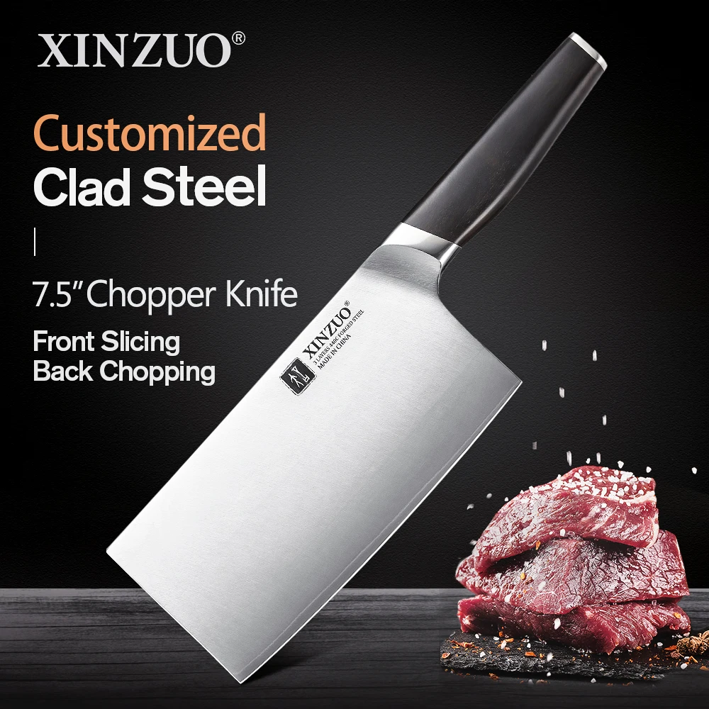 

XINZUO 7.5'' Chopper Knife Stainless Steel Chef Bone Chopping Knife Meat Vegetables Slicing Cleaver Cutter Tools Ebony Handle