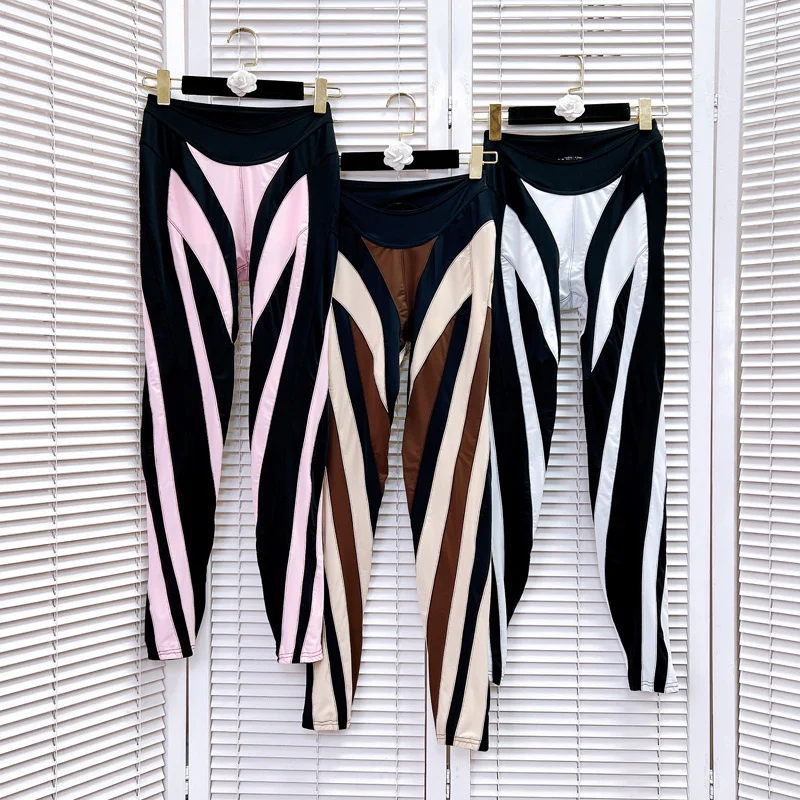 2024 Women geometric patchwork leggings Casual  Warm Natural yoga leggings High Waist Female Slim leggings Sports pants