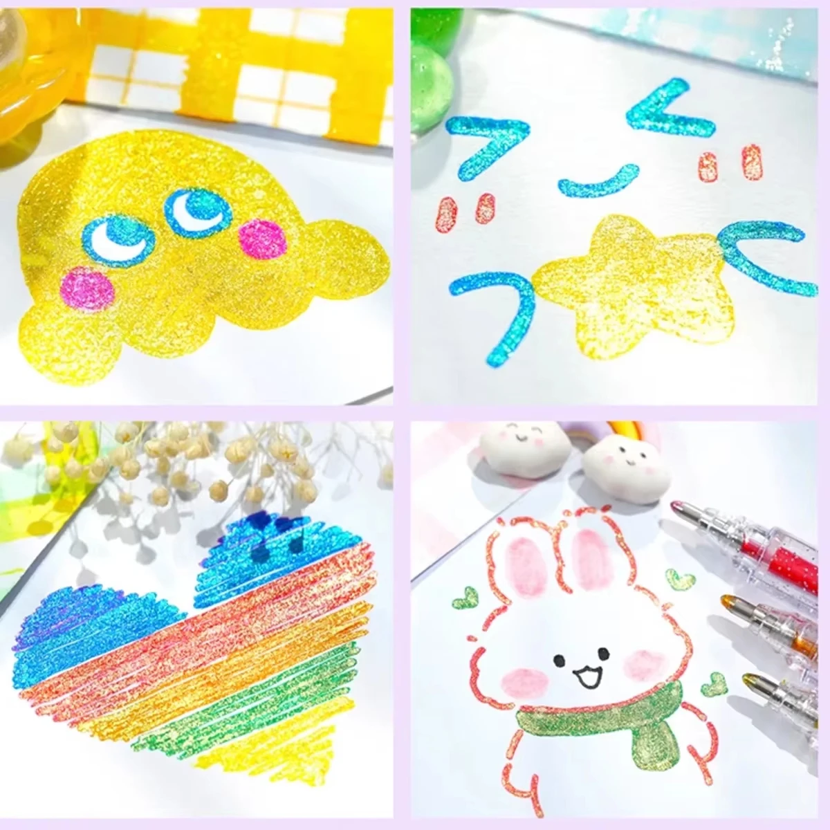 8-60 색상 글리터 젤 펜 세트 부드러운 쉬머 반짝이 형광펜 그림 그리기 펜 DIY 저널 스크랩북 문구용