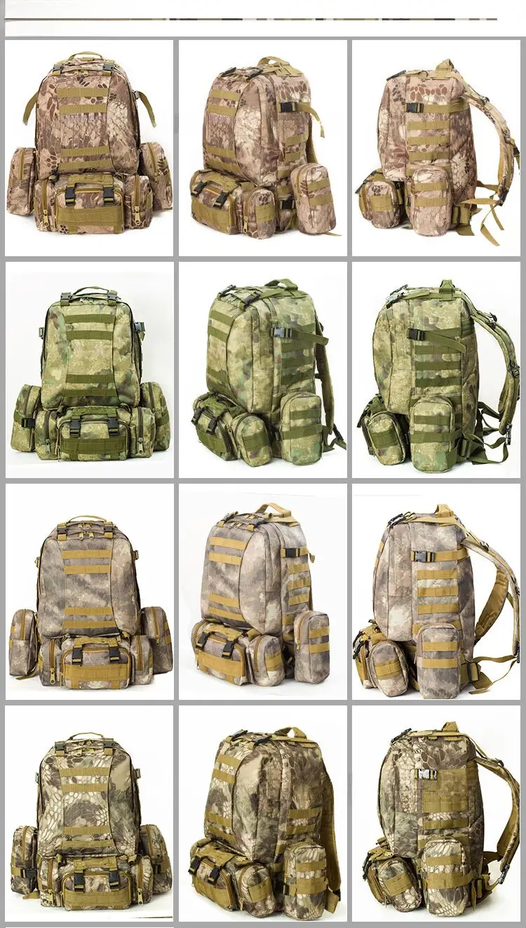 Durable 55L men's and women's camouflage mountaineering bag, outdoor high-capacity backpack combination backpack, hiking travel and cycling bag_voghion.com