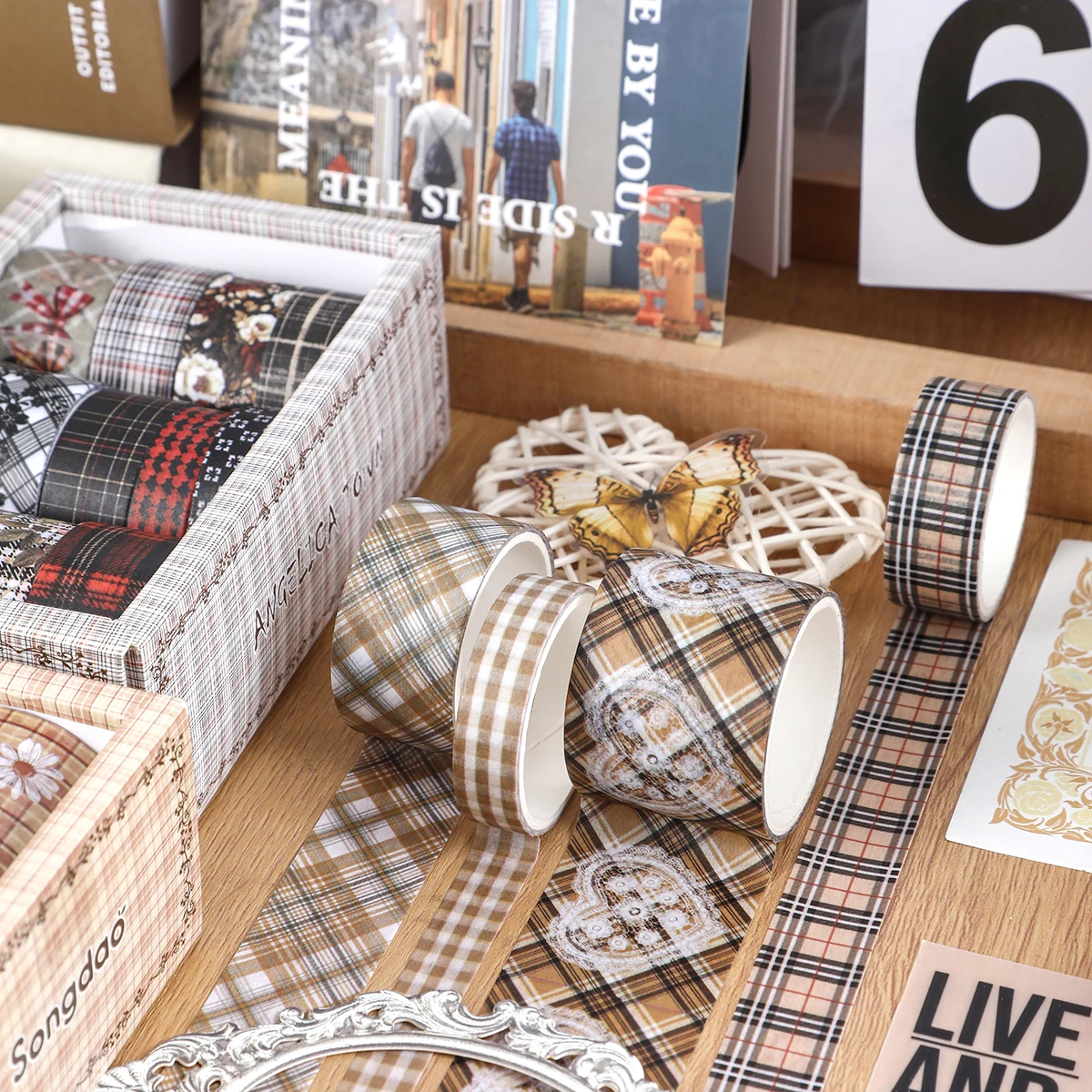 10 롤/상자, 꽃 식물 패턴 절묘한 washi 테이프 세트, DIY 스크랩북 장식, 수제 예술 장식에 적합