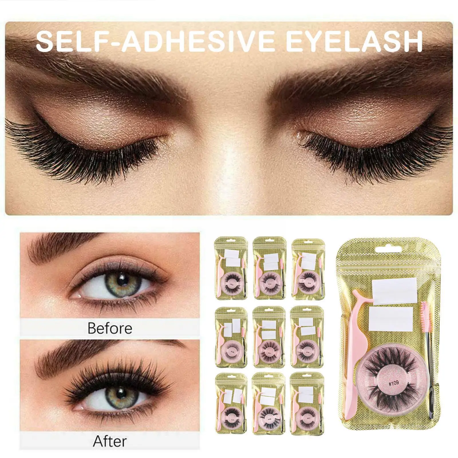 

Самоклеящиеся накладные ресницы без клея, многоразовые натуральные ресницы в полоску для наращивания, накладные ресницы для макияжа, ресницы F G7I0