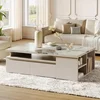 Extendable Tabletop Coffee Table , Modern from 51-Inch to 71-Inch Center Table for Living Room, Faux Marble Veneer 6