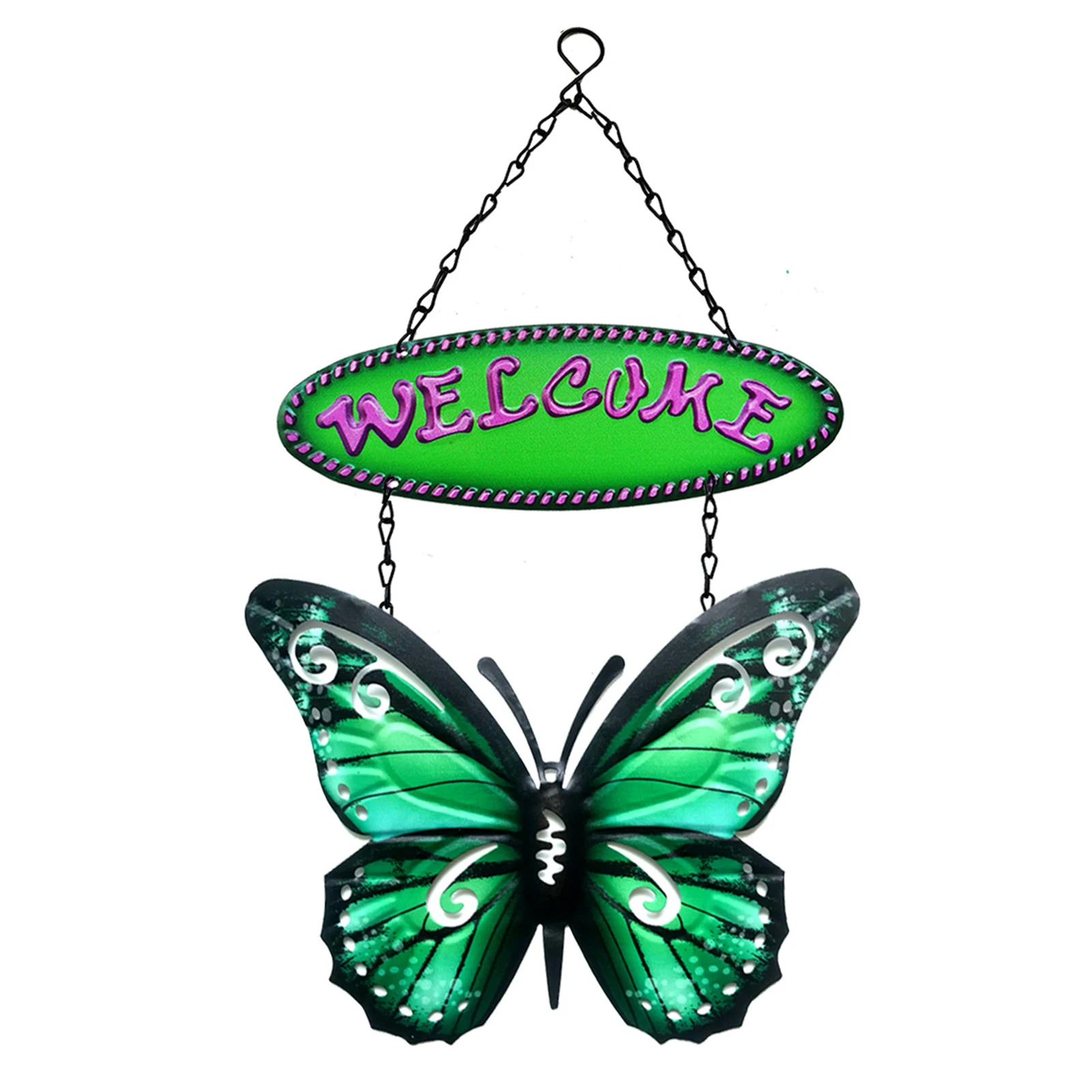 Metal Butterfly Welcome Sign Wall Art Rustic 3D Butterfly Wall Decor  Pendant Easter Painted Ornaments For Indoor Outdoor Garden