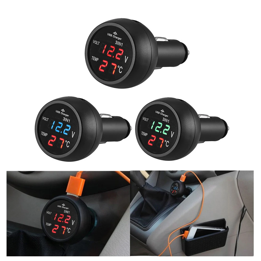 3 In 1 12/24vcar Volt Meter Digital Led Car Cigarette Lighter Voltmeter