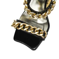 Big Gold Chain Peep Toe Tiger Teeth Heel Sandals 2024 New Fashion Silvery Beach Party Outdoors Women's Slippers Size 35-43 - Image 6