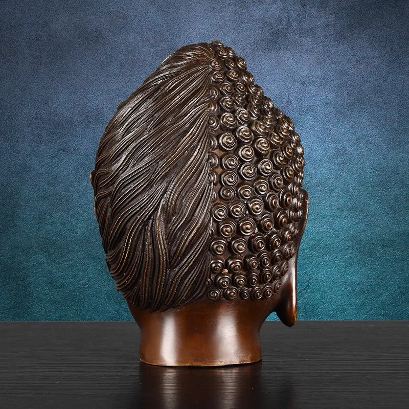 Half Buddha Half Demon Brass Statue, One Thought Between God & Evil Head Sculpture, Abstract Zen Art for Home Desk Decor