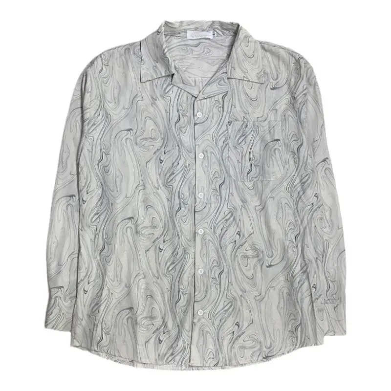 High Street Casual Wave Pattern Pocket Short Sleeve Man Shirt Summer Loose Patchwork Personality Design Temperament Handsome Top