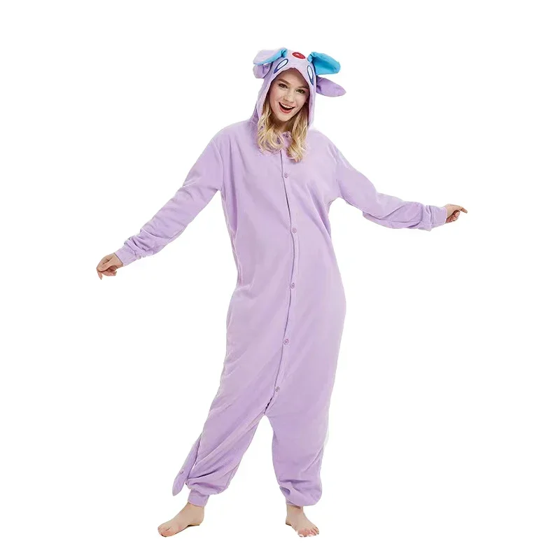 Cosplay Costume Onesies Adults Halloween Purple Espeon Pajamas Women One-Piece Bodysuit Men
