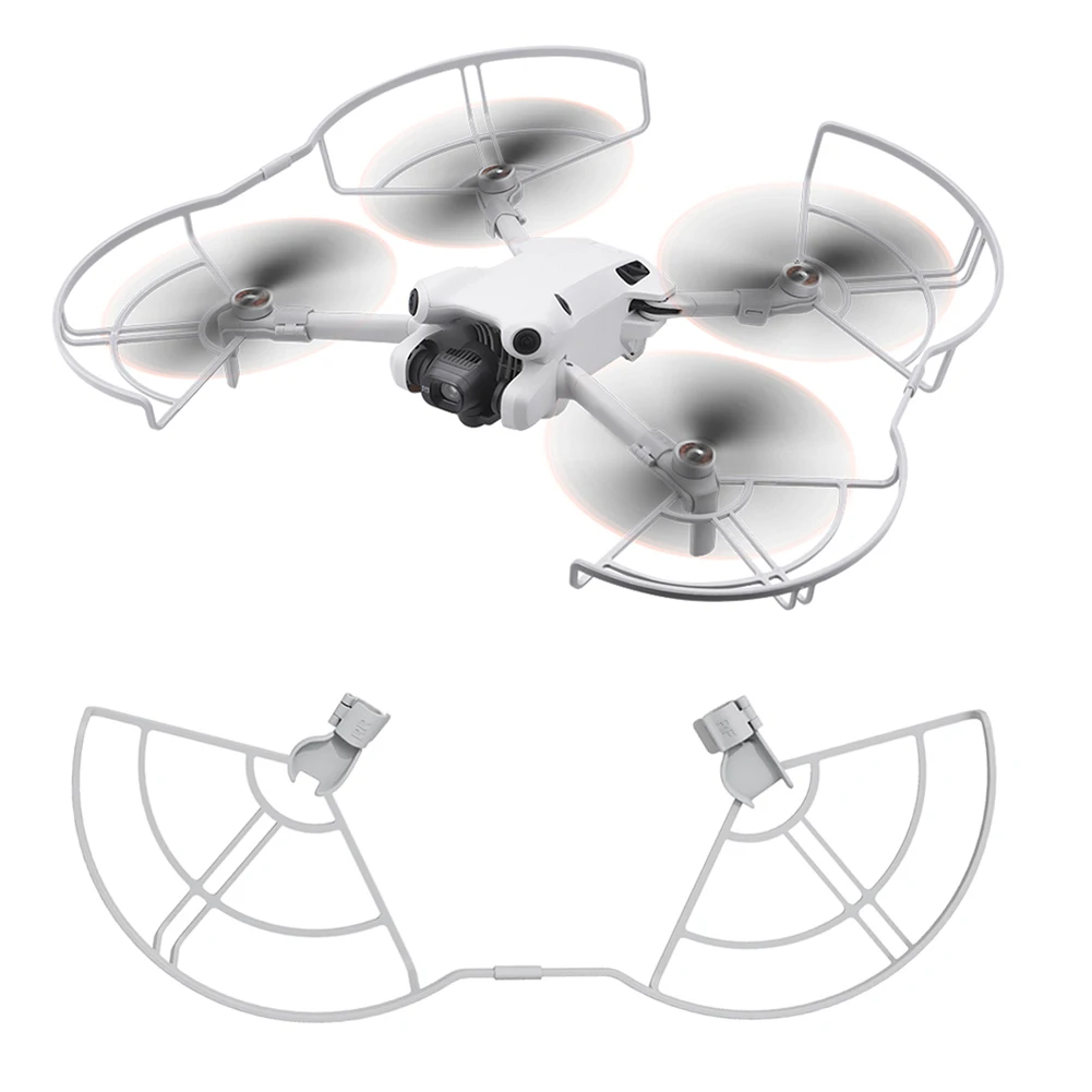Anneau de protection anti-collision gris clair installé sur DJI Mini 4 Pro, vue latérale