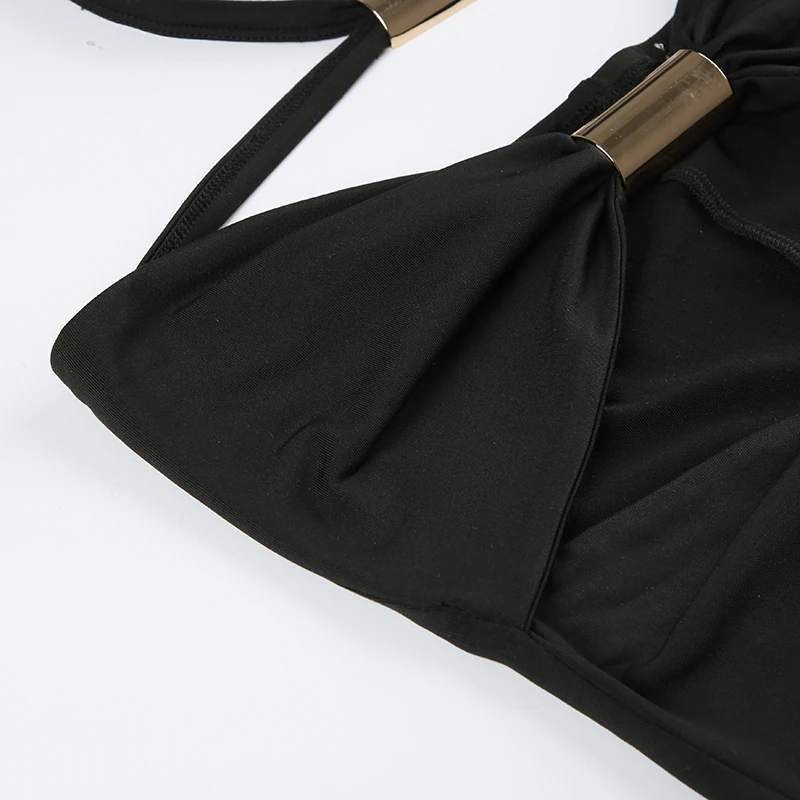 Mono ajustado con cuello halter, sexy, calado y con lazo, sin mangas, para mujer, ideal para vacaciones de verano