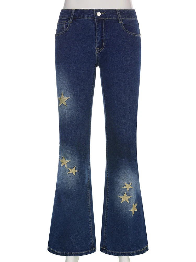 Darlingaga Y2K Cute Star Embroidery Low Rise Jeans Women Skinny Flare Pants  Retro Fashion Denim Trousers 90s Aesthetic Outfits