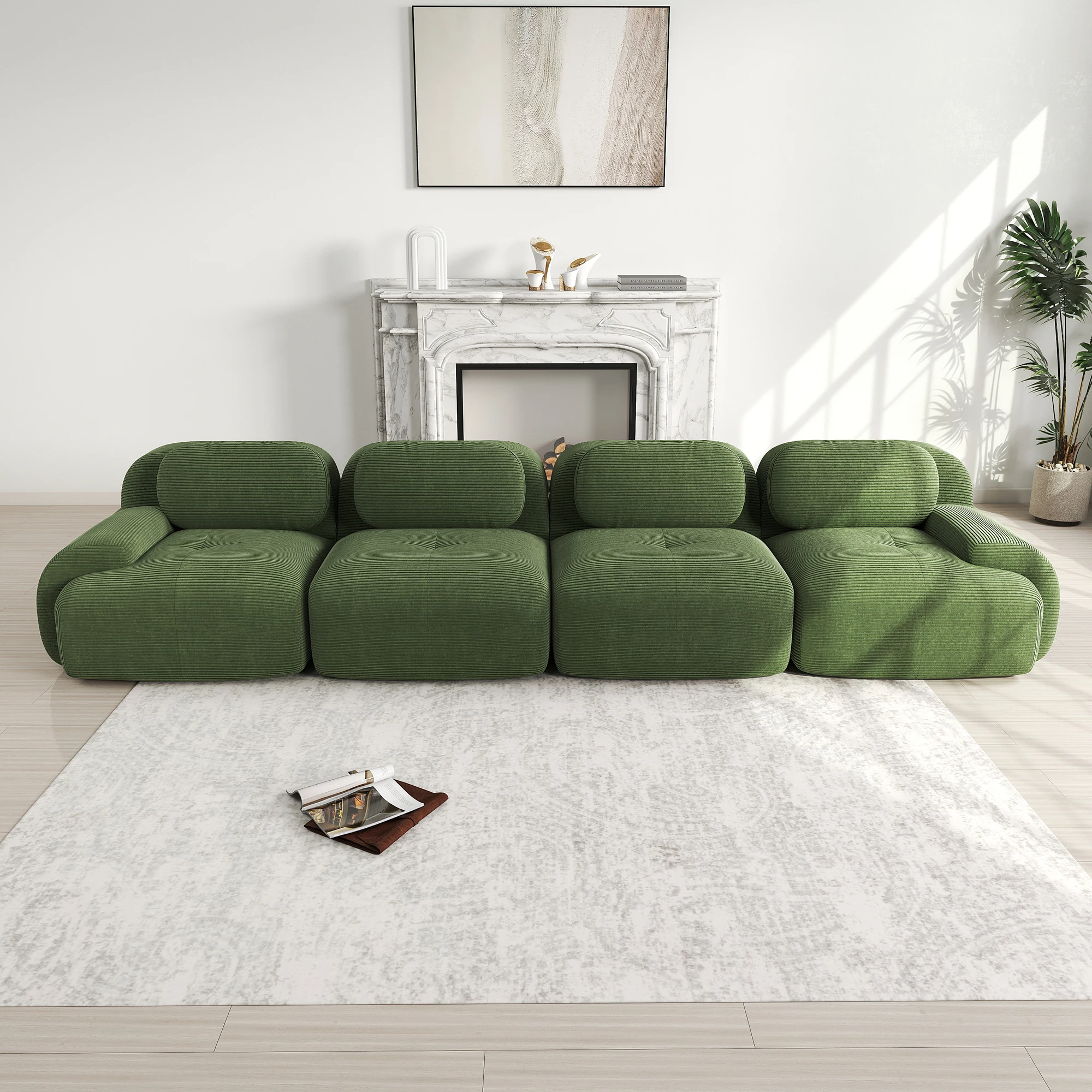 KOMHTOM Rahmenloses 4 Sitzers Sofa aus weichem Cordstoff ohne Montage vakuumverpackt frei kombinierbar mit 32D hochelastischer – Detail 5
