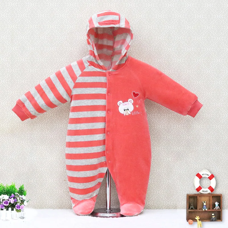 baby hooded footie newborn girl infant boy clothing velvet winter spring one piece kid long sleeve kidswear apparel