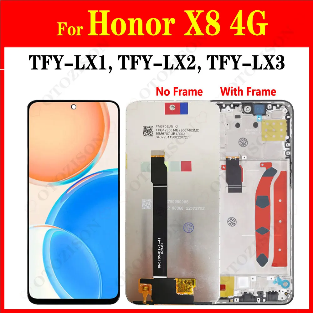 

6,7 "для Huawei Honor X8 4G, ЖК-дисплей с рамкой TFY-LX1 TFY-LX2, ЖК-дисплей, сенсорная панель, дигитайзер в сборе, замена
