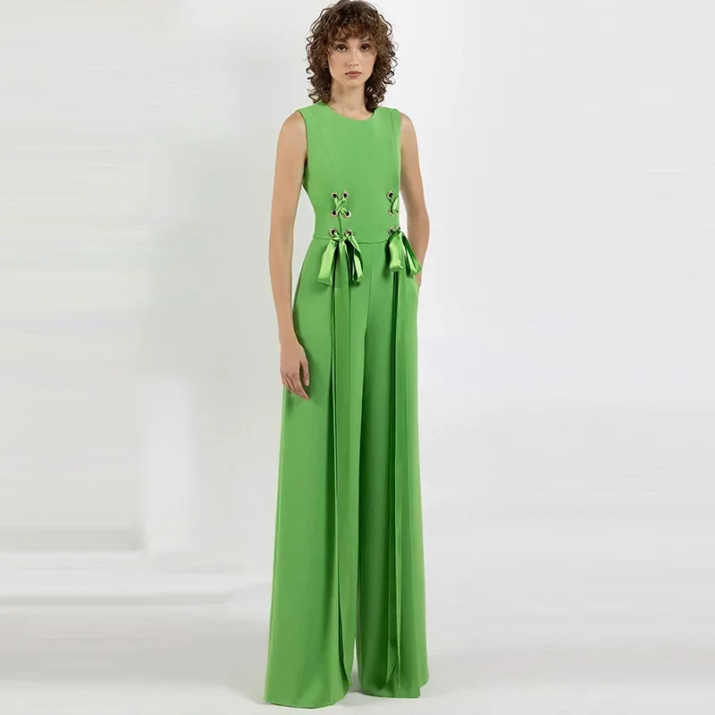 

Green Women Suits 1 Pieces Jumpsuit Lace Up Female Spring Office Lady Business Work Wear Fashion Girl Coat High Waist Prom Dress