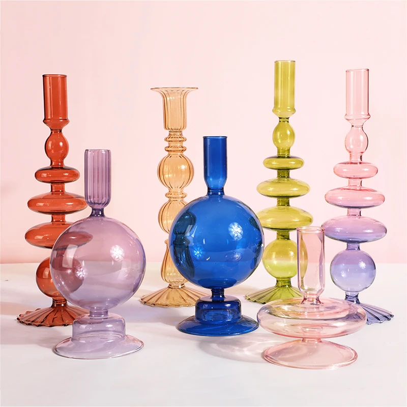 

Nordic Glass Candlestick Tapered Candlestick Family Wedding Room Decoration Candlestick Glass Vase Table Bookshelf