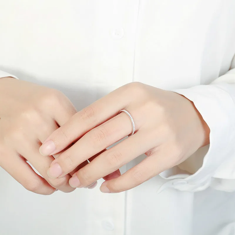 925 Sterling Silver Jewelry Shiny Zircon Women's Rings Black White Paired Ring Solid Bands Fine Minimalism Monaco silver ring silver rings