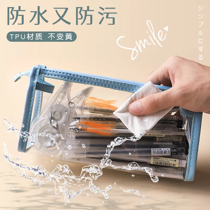 PVC Transparent Pencil Case Kawaii Waterproof Pencil Bags for Students Stationery School Supplies Portable Pen Pouch Bag