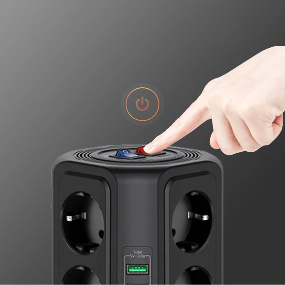 Tira de Energia Soquetes com Proteção de Circuito Protetor contra Surtos Torre Múltipla Vertical Plug 12 Vias Tomadas Usb 1.8m Extensão ue - Image 3