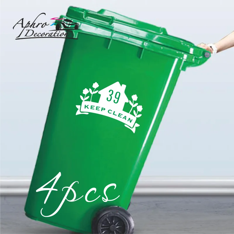 

Modern 4Pcs Custom Wheelie Bin Rubbish Trash Can House Number Stickers Decal Vinyl Garage Flower Home Decor Watrerproof