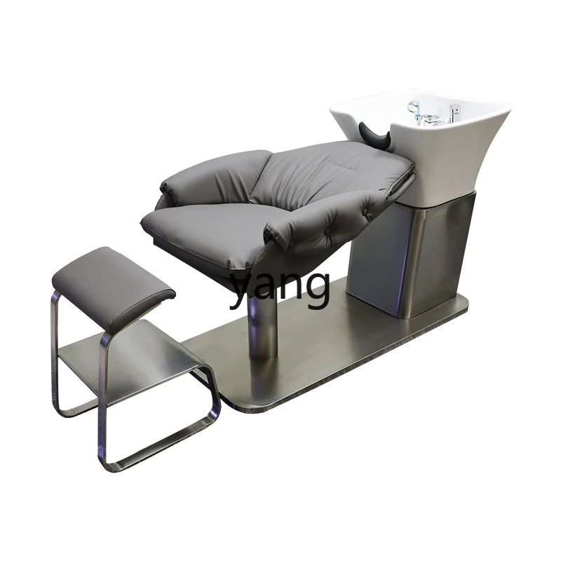 

CX Barber Shop Half Lying Shampoo Chair Stainless Steel Flushing Beauty Salon Ceramic Basin Shampoo