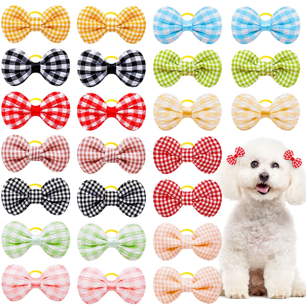 10/20pcs Flower Shape Dog Hair Bows Dog Bow Grooming Plaid Pure Mix Colors Cat Hair Bowknot Rubber Bands For Small Dogs Supplies 4