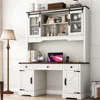 76" Height Farmhouse Desk with Sliding Door Hutch with Charging Station, Drawers and Storage Cabinet Workstation Computer Desk 1
